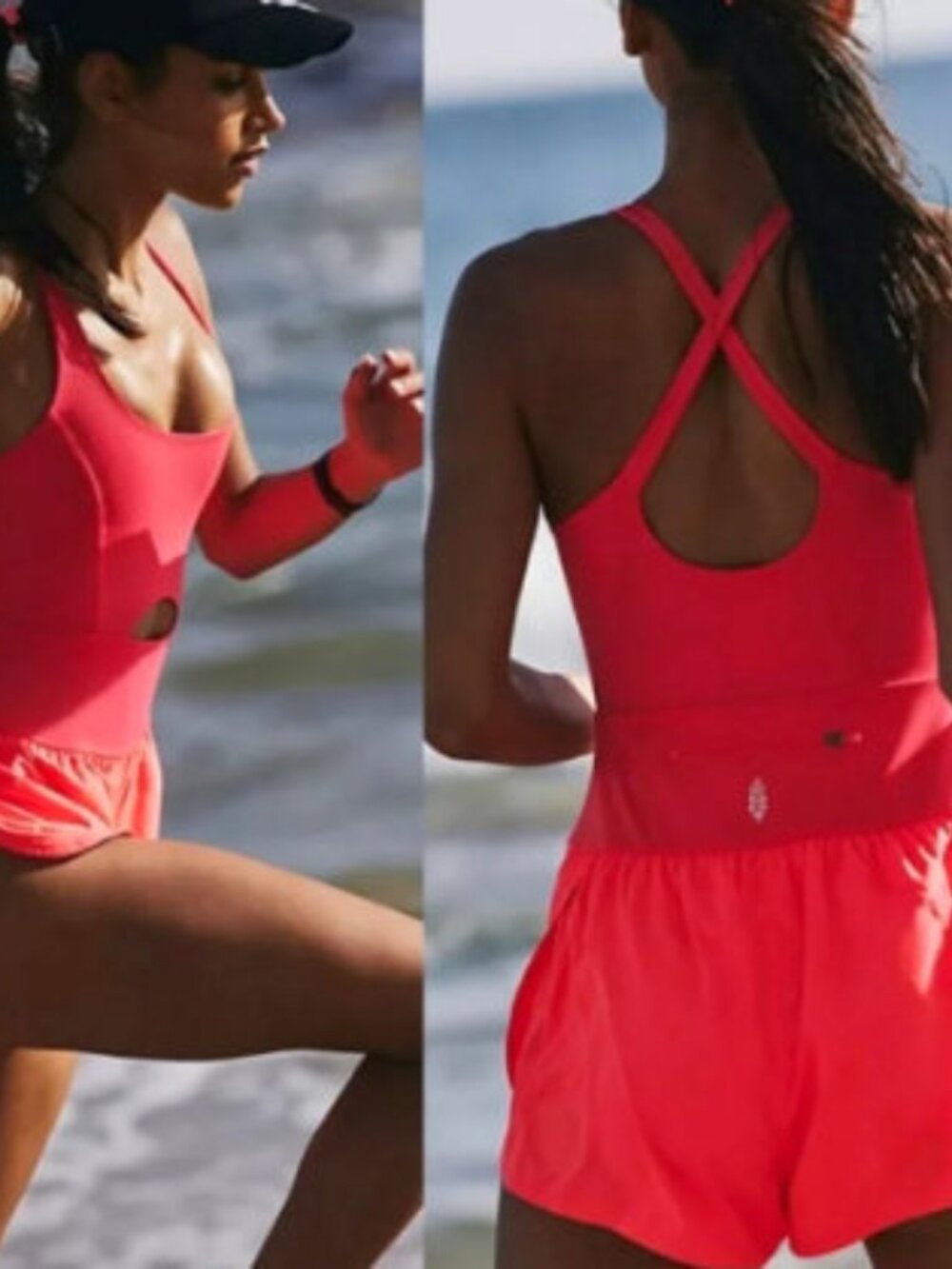 Free People Movement Righteous Runsie Romper Neon Pink Coral Size S